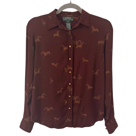 Vintage Lauren Ralph Lauren Horse Print Equestrian Button Down Shirt Size SP - Picture 1 of 9